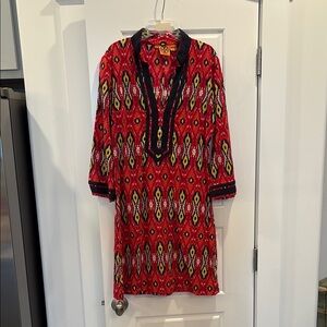 Tory Burch Red and Black Embellished Resort Dress